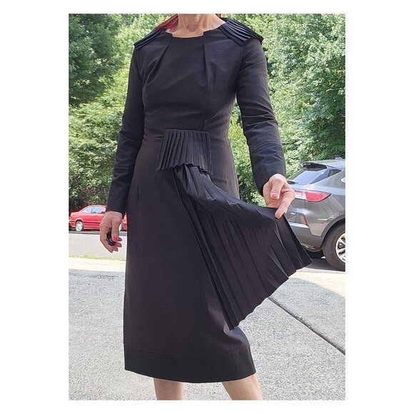 COTTONADE Paris Black Pleated Details Wool Blend Sheath Dress France - Picture 6 of 14